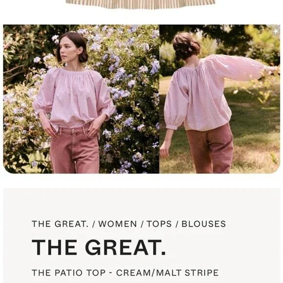 The GREAT Bubble Sleeve Blouse - Size 1 (Small) Cotton Striped Pink White - Picture 3 of 11